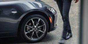 Front passenger view of Mazda tire