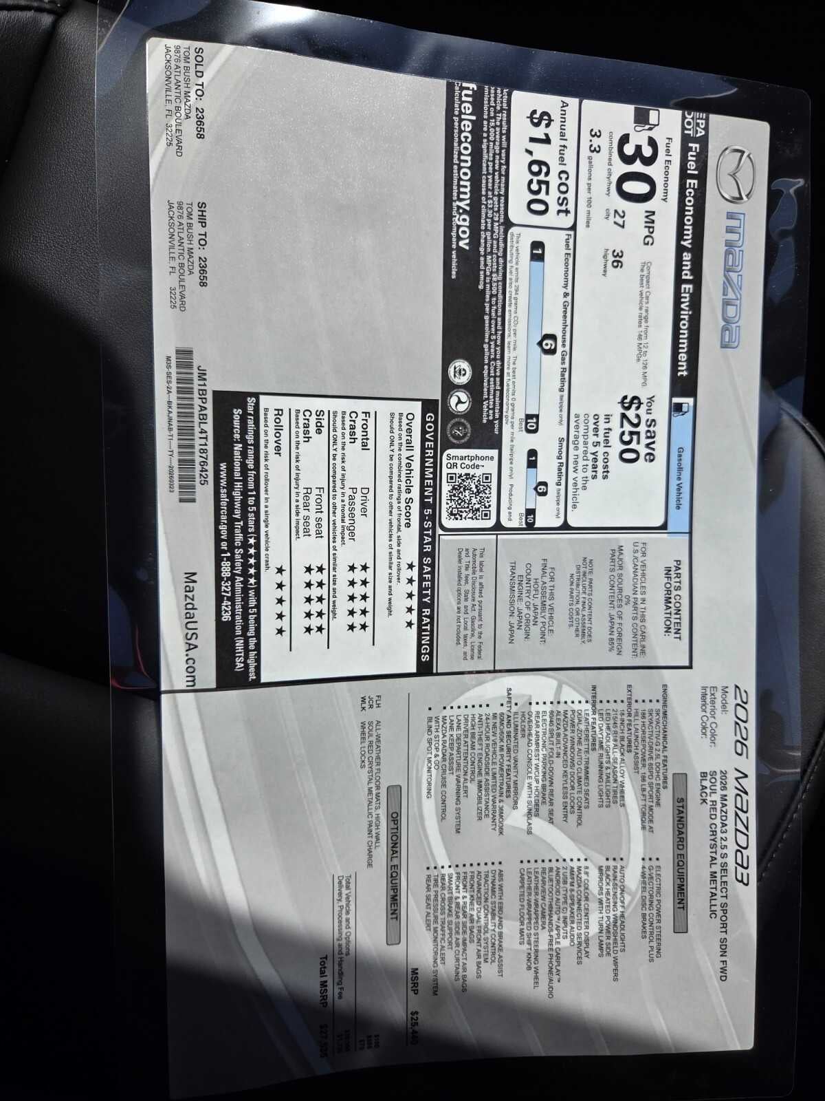 2026 Mazda Mazda3 Sedan 2.5 S Select Sport